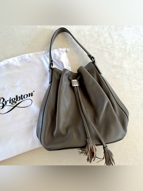 Brighton Handbags - BRIGHTON Calliope pewter/ gray tassel drawstring hobo bag. Excellent condition!